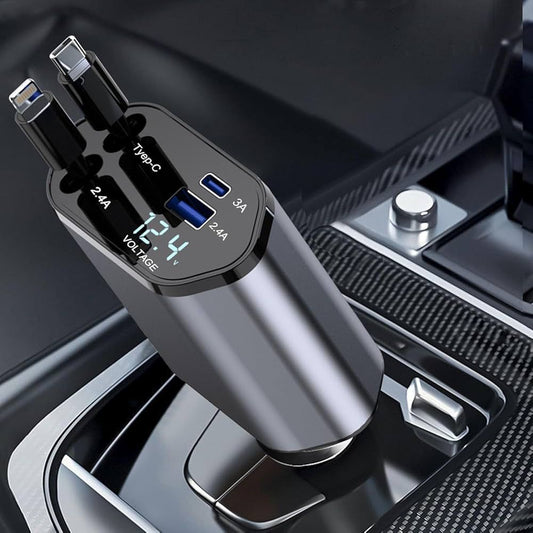 💎 Premium 120W 4-in-1 Retractable Fast Car Charger 🚗⚡