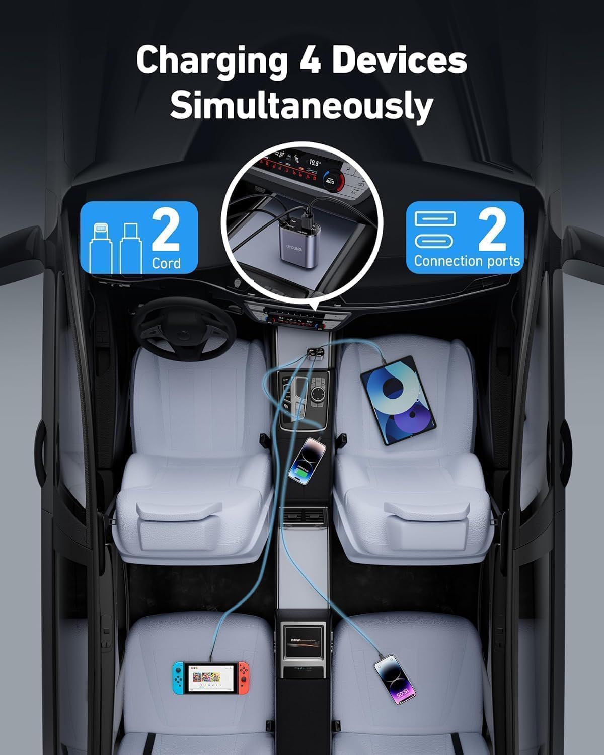 💎 Premium 120W 4-in-1 Retractable Fast Car Charger 🚗⚡