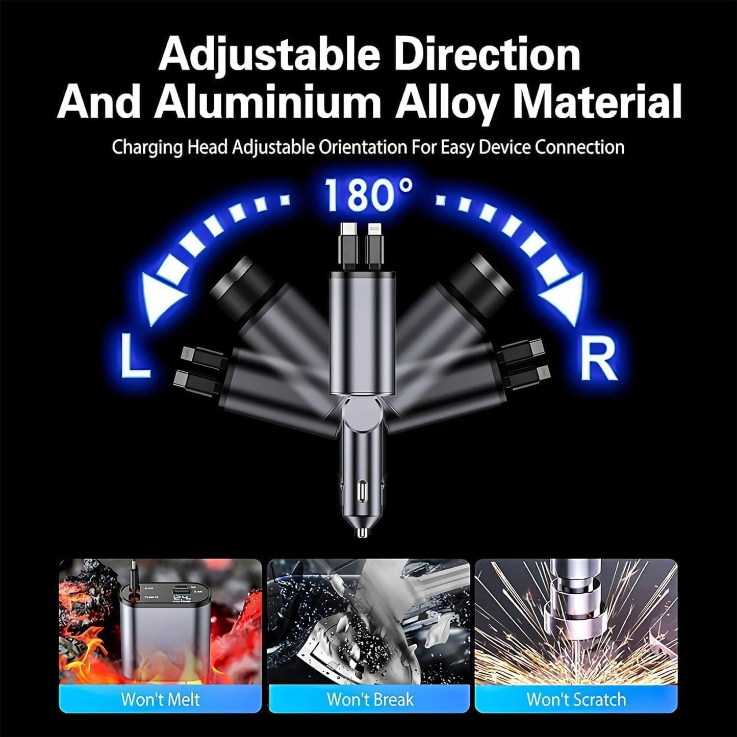 💎 Premium 120W 4-in-1 Retractable Fast Car Charger 🚗⚡